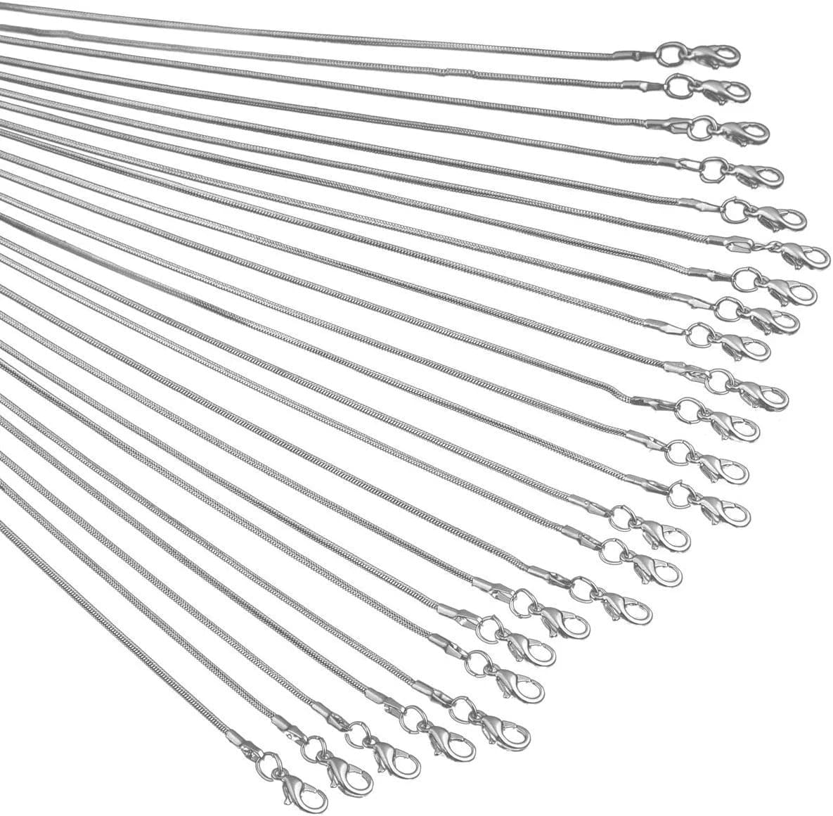 24Pcs 18 Inch 925 Silver Plated 1.2Mm DIY Snake Chain Charms Link Necklace with Lobster Clasps for Jewelry Making 20 inch