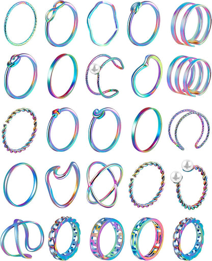25 Pcs Knuckle Rings for Women Stackable Rings Sets Girls Bohemian Retro Vintage Joint Finger Rings Gold Rings Set for Women Men Hollow Carved Flowers Crystal Rings Colorful