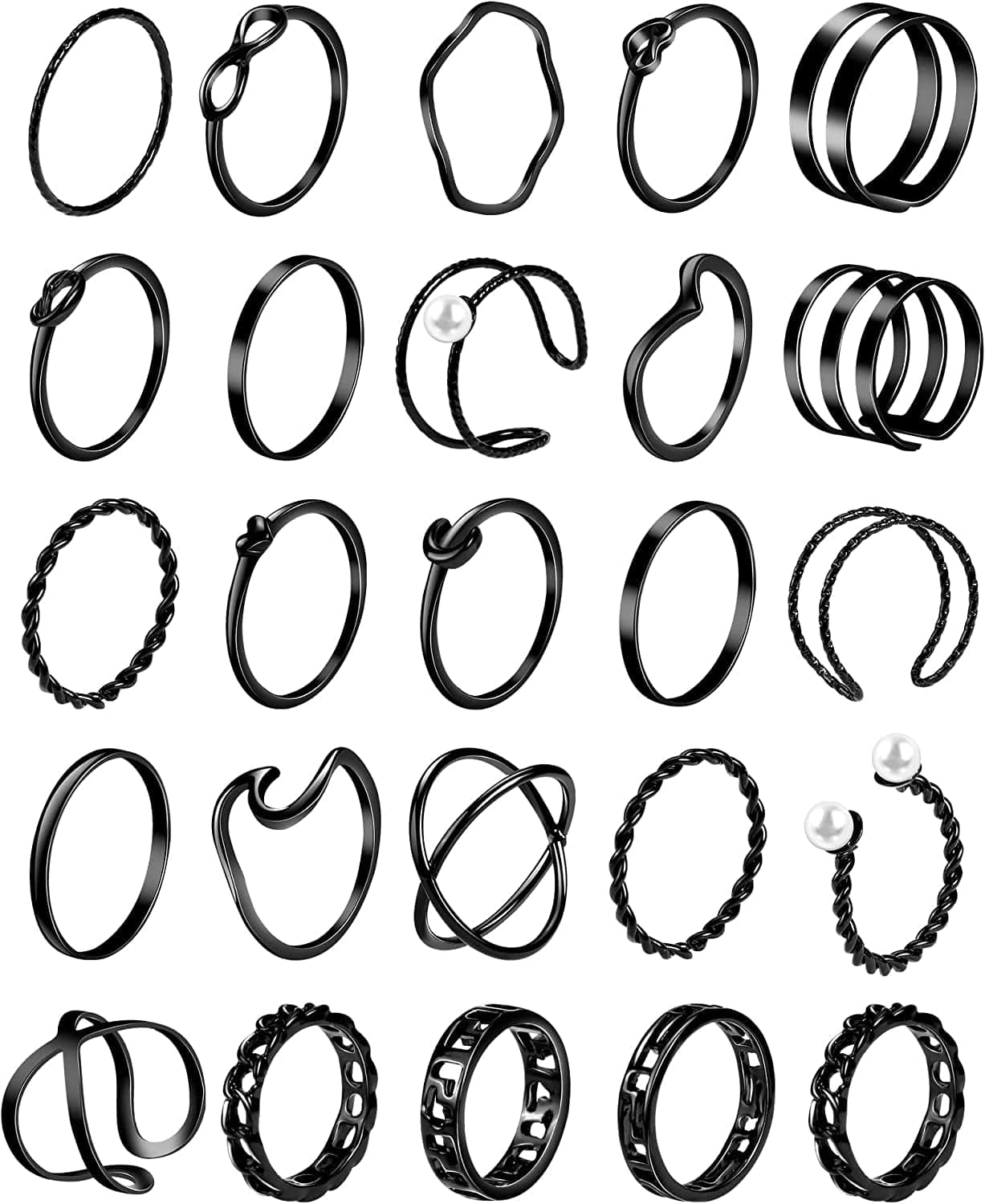 25 Pcs Knuckle Rings for Women Stackable Rings Sets Girls Bohemian Retro Vintage Joint Finger Rings Gold Rings Set for Women Men Hollow Carved Flowers Crystal Rings Black