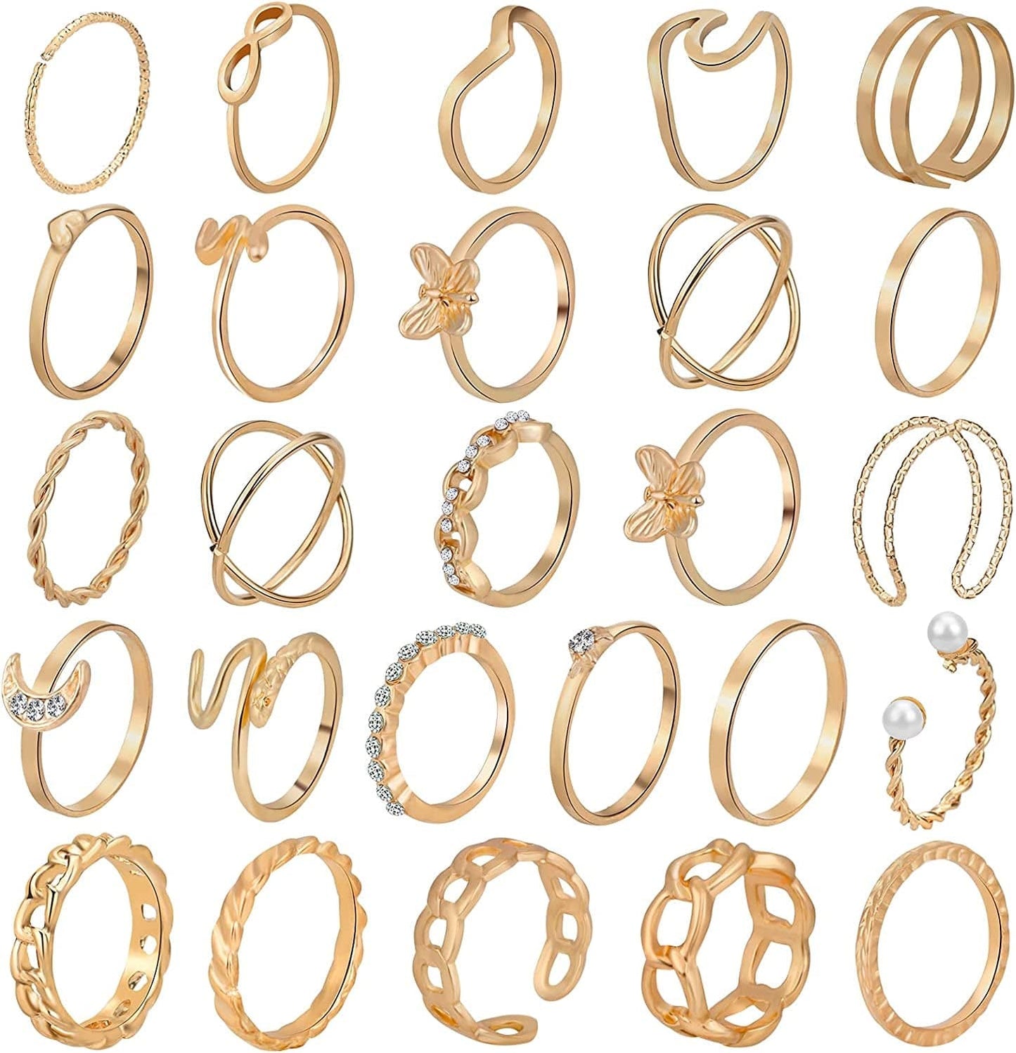 25 Pcs Knuckle Rings for Women Stackable Rings Sets Girls Bohemian Retro Vintage Joint Finger Rings Gold Rings Set for Women Men Hollow Carved Flowers Crystal Rings Gold 1