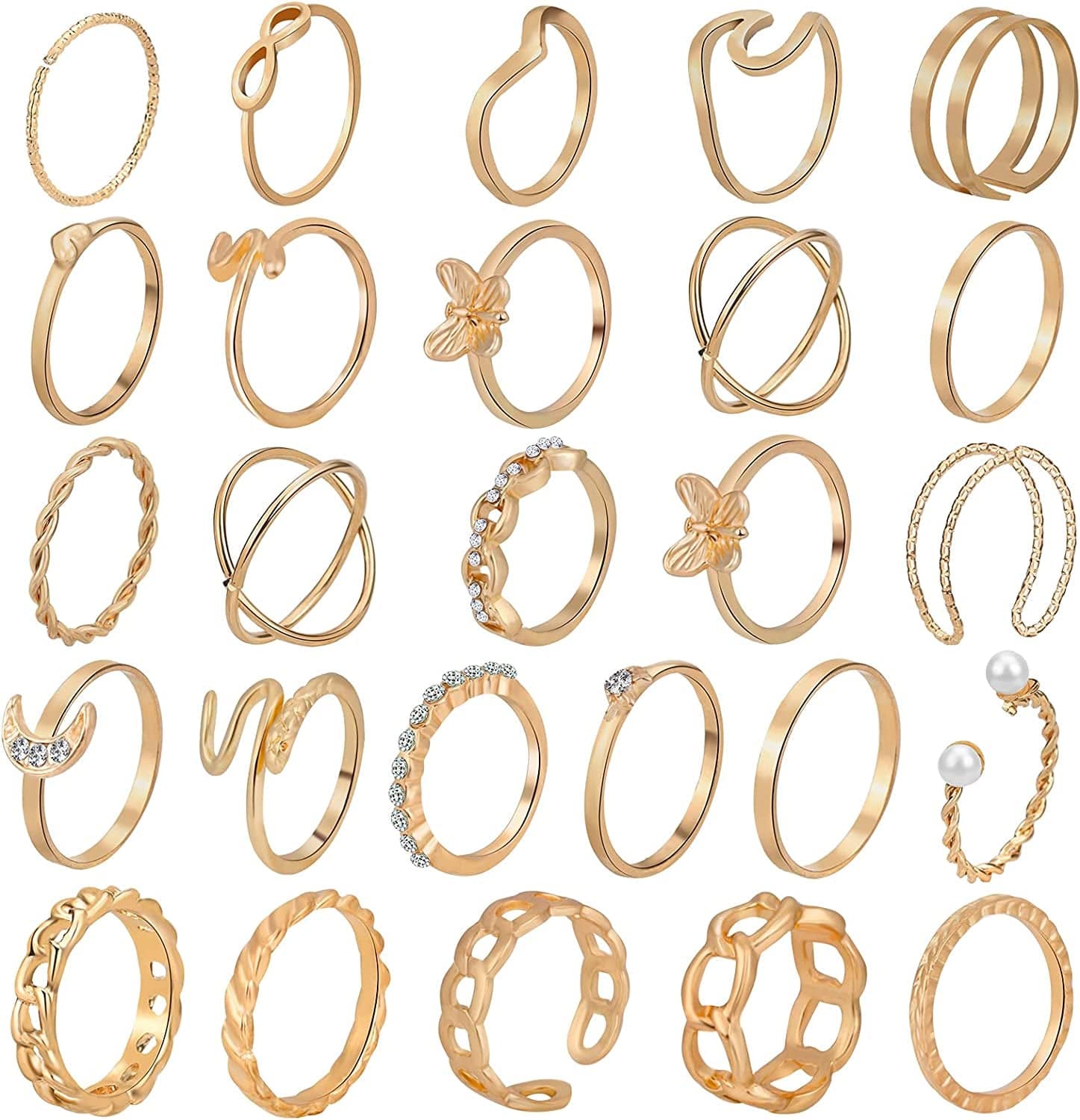 25 Pcs Knuckle Rings for Women Stackable Rings Sets Girls Bohemian Retro Vintage Joint Finger Rings Gold Rings Set for Women Men Hollow Carved Flowers Crystal Rings Gold 1
