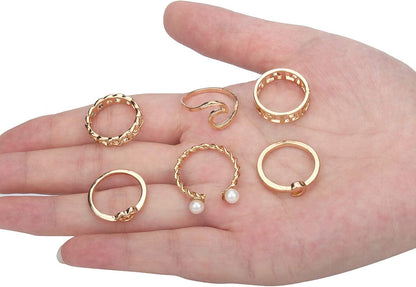 25 Pcs Knuckle Rings for Women Stackable Rings Sets Girls Bohemian Retro Vintage Joint Finger Rings Gold Rings Set for Women Men Hollow Carved Flowers Crystal Rings