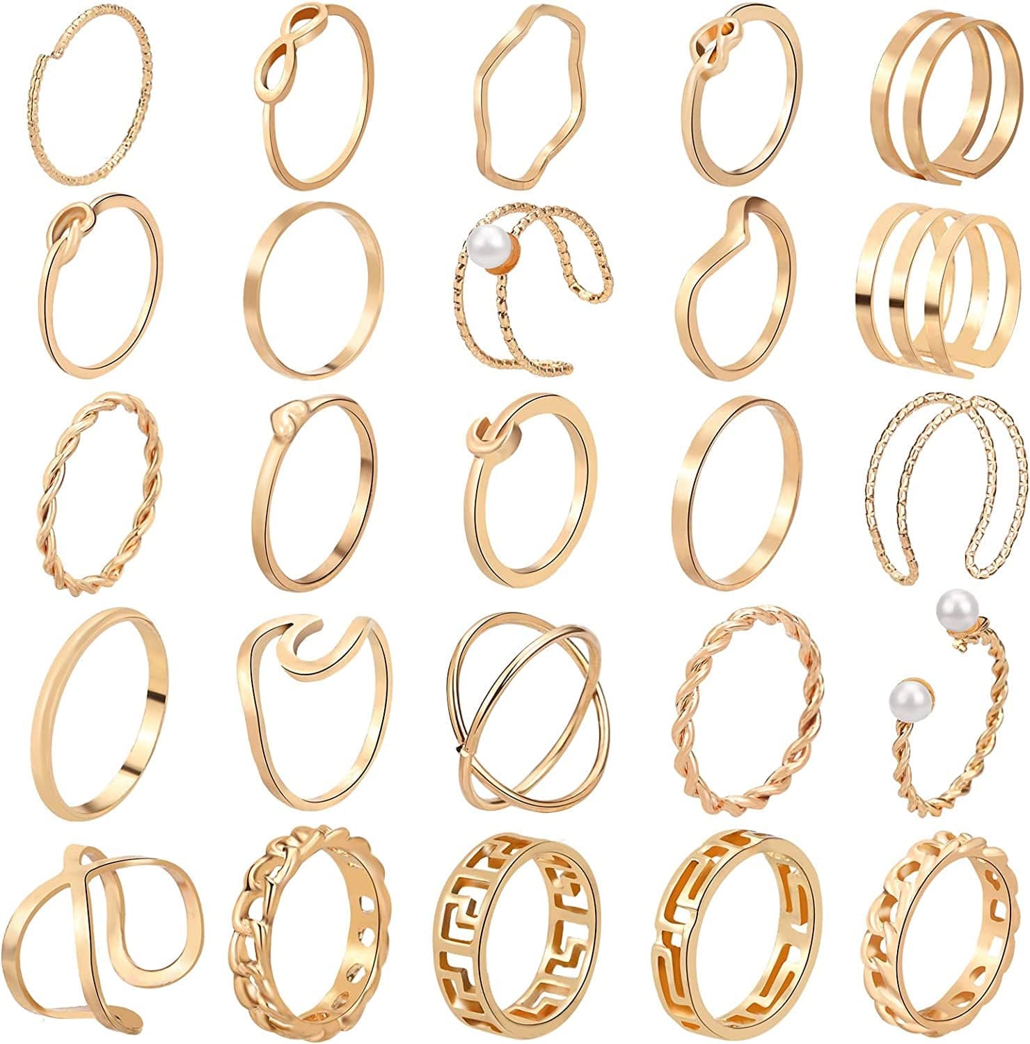 25 Pcs Knuckle Rings for Women Stackable Rings Sets Girls Bohemian Retro Vintage Joint Finger Rings Gold Rings Set for Women Men Hollow Carved Flowers Crystal Rings Gold