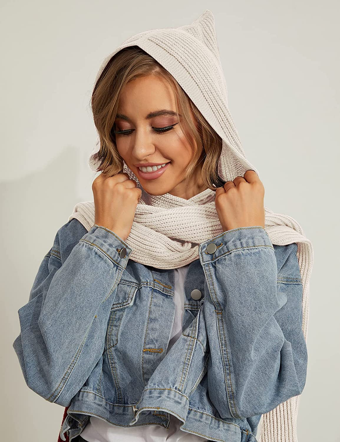 Women Winter Knitted Hooded Long Scarf Warm Shawl Wrap Head Scarves Apparel & Accessories > Clothing Accessories > Scarves & Shawls Zilcremo   