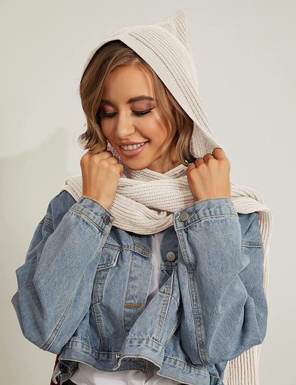 Women Winter Knitted Hooded Long Scarf Warm Shawl Wrap Head Scarves Apparel & Accessories > Clothing Accessories > Scarves & Shawls Zilcremo   