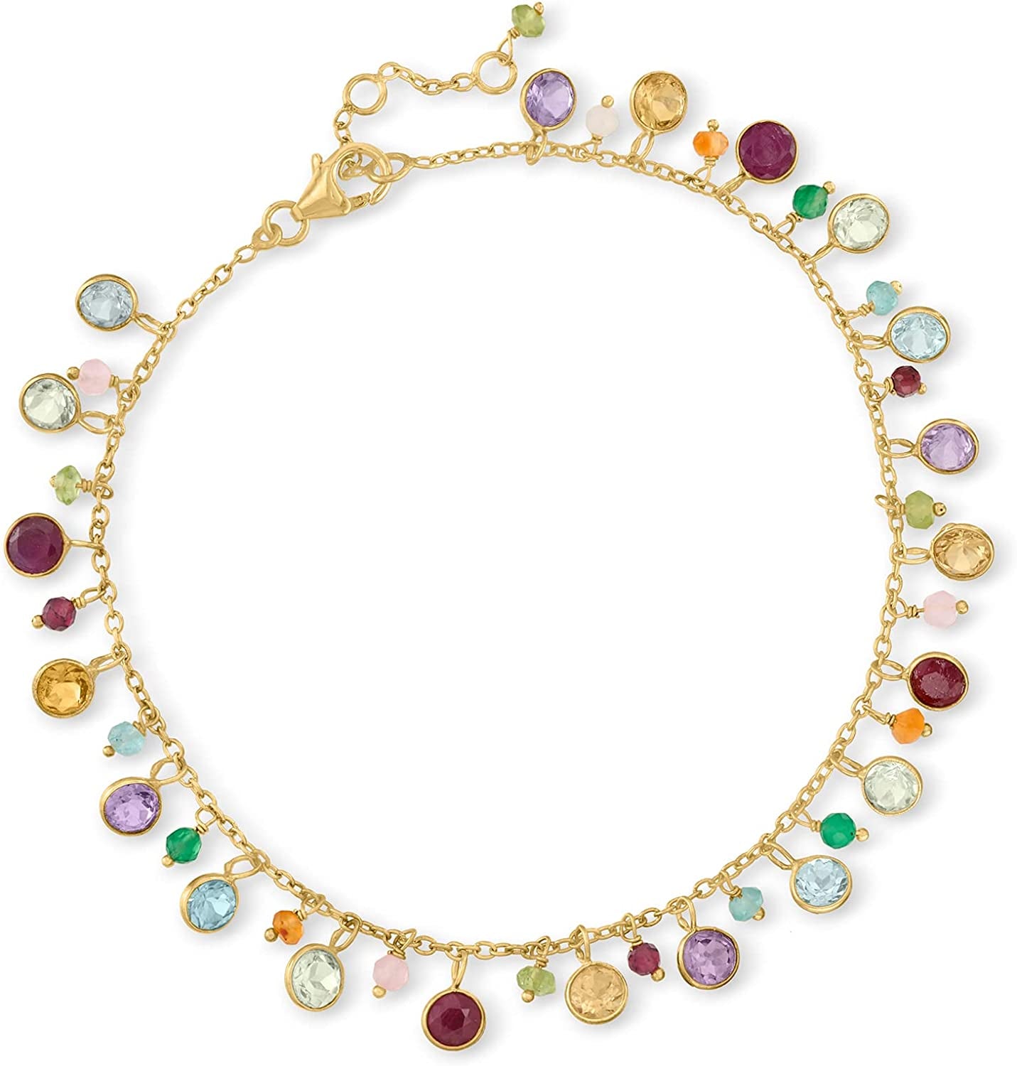 Ross-Simons 13.50 Ct. T.W. Multi-Gemstone Anklet in 18Kt Gold over Sterling. 9 Inches Apparel & Accessories > Jewelry > Anklets Ross-Simons   