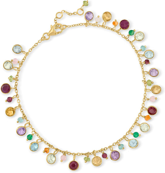 Ross-Simons 13.50 Ct. T.W. Multi-Gemstone Anklet in 18Kt Gold over Sterling. 9 Inches Apparel & Accessories > Jewelry > Anklets Ross-Simons   