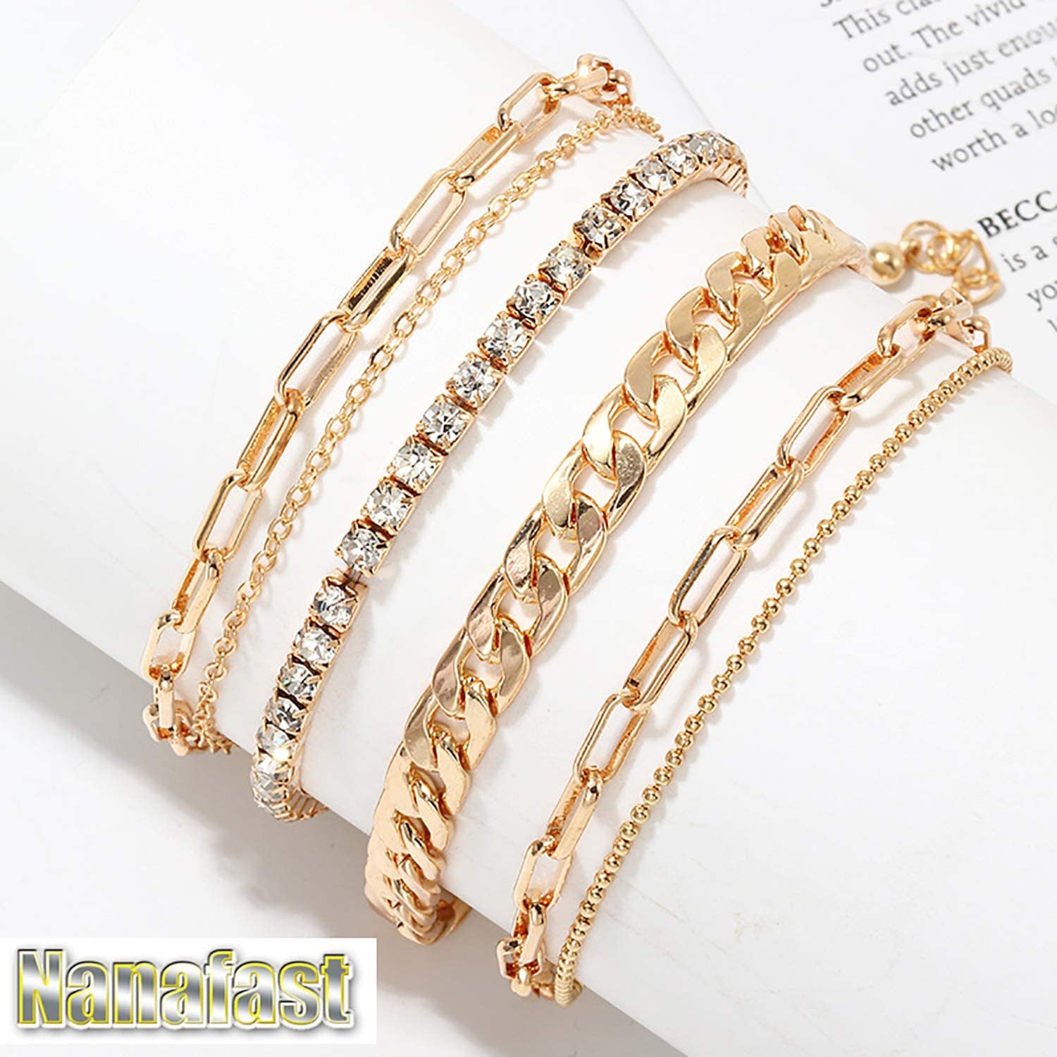 Nanafast 4-6PCS Ankle Bracelets Set for Women Gold Boho Beach Anklet Chain Adjustable Foot Jewelry for Girls Extremely Simple Style Apparel & Accessories > Jewelry > Anklets Nanafast   