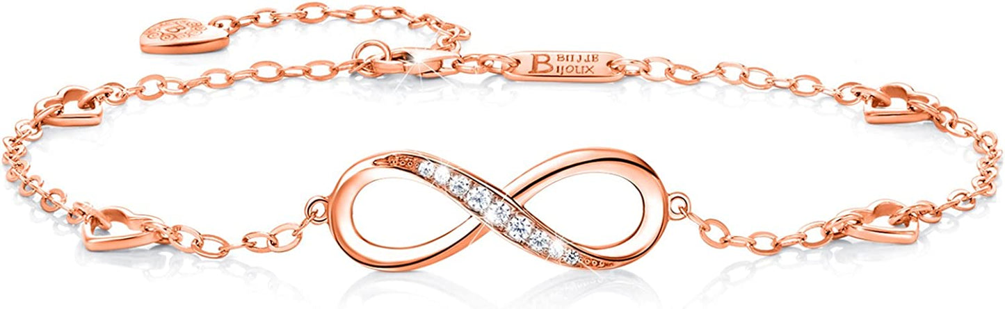 Billie Bijoux Womens 925 Sterling Silver Infinity Anklet Bracelet Endless Love Symbol Charm Adjustable Large Bracelet Mother'S Day Gift for Women Apparel & Accessories > Jewelry > Anklets Billie Bijoux B- Rose Gold  