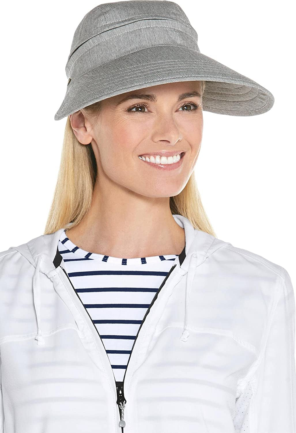 Coolibar UPF 50+ Women'S Bel Aire Zip-Off Sun Visor - Sun Protective Apparel & Accessories > Clothing Accessories > Hats Coolibar Black/White Ticking One Size 