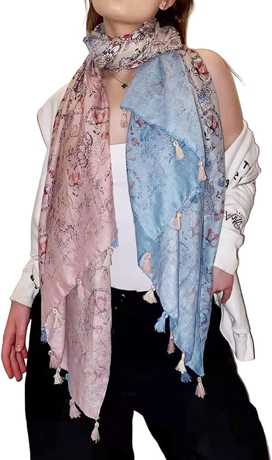 FRAIFICE Lightweight Scarf for Women for Spring Summer Fall Geometric Scarves Shawl Wrap Pashimina with Tassels Apparel & Accessories > Clothing Accessories > Scarves & Shawls FRAIFICE   