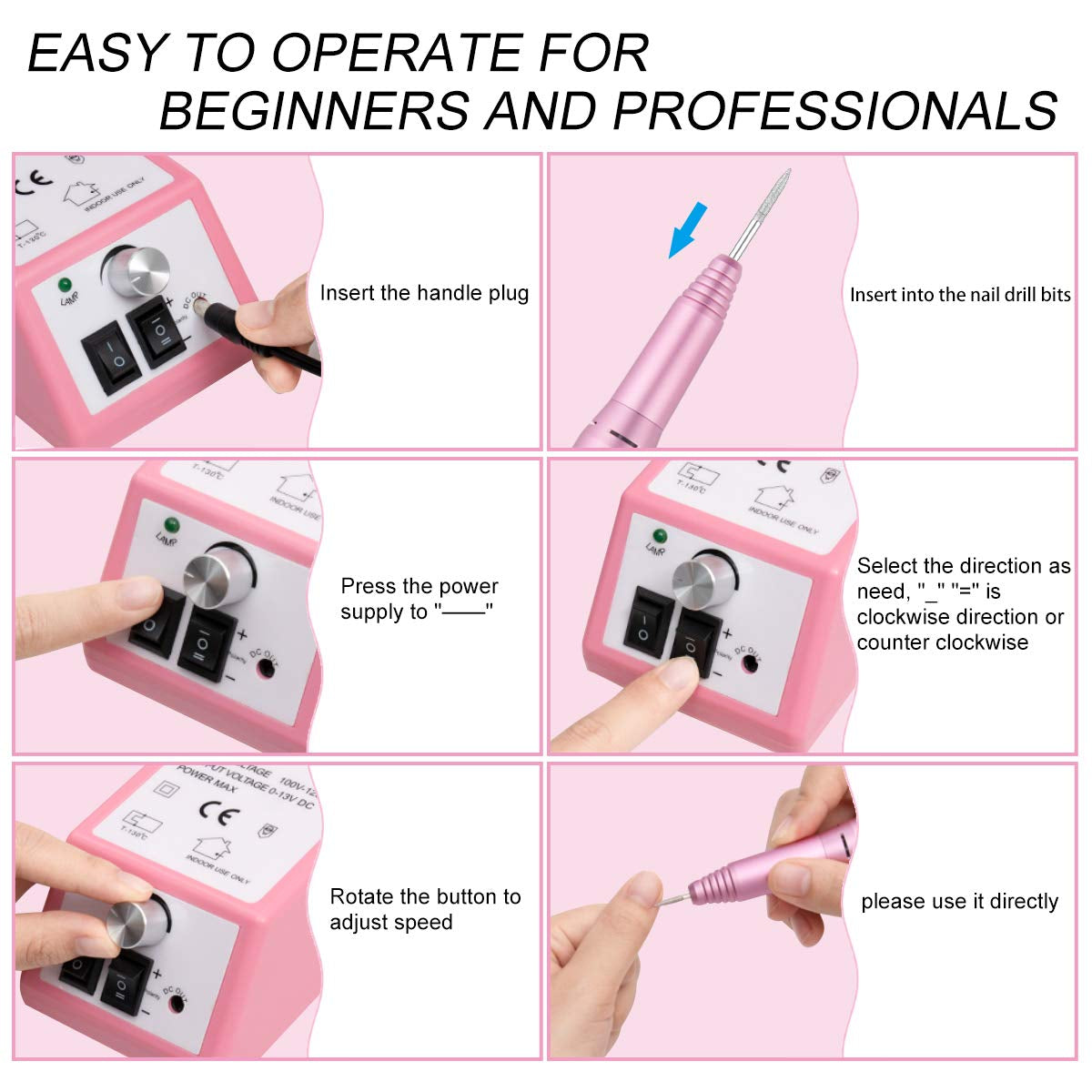 Subay Professional Finger Toe Nail Care Electric Nail Drill Machine Manicure Pedicure Kit Electric Nail Art File Drill with 1 Pack of Sanding Bands (Pink) Health & Beauty > Personal Care > Cosmetics > Cosmetic Tools > Nail Tools SUBAY   