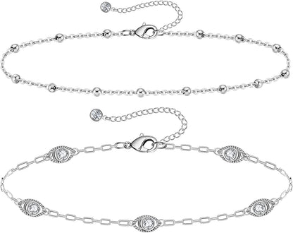 Gold Ankle Bracelets for Women 14K Gold Plated Anklet Silver Tennis Rose Quartz Cross Bead Herringbone Snake Paperclip Chain Cubic Zirconia Dainty Layered Anklet Set 3Pcs Apparel & Accessories > Jewelry > Anklets WeSparking Z-WG-Crystal Evil Eye  