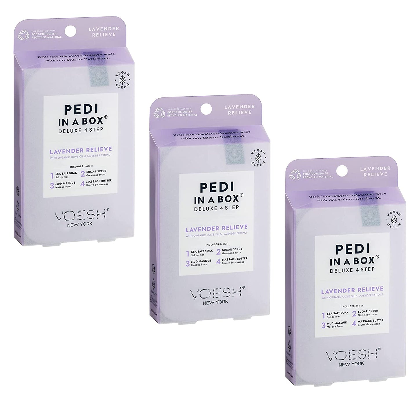VOESH Pedi in a Box Deluxe 4 Step, Pack of 3 - Intensive Foot Treatment, Various Scents & Variety Packs Available, Spa Pedicure at Home, Spa Pedi, Pedi at Home, DIY Pedi, Unisex Spa Pedicure Health & Beauty > Personal Care > Foot Care KYLIE MAX Lavender  
