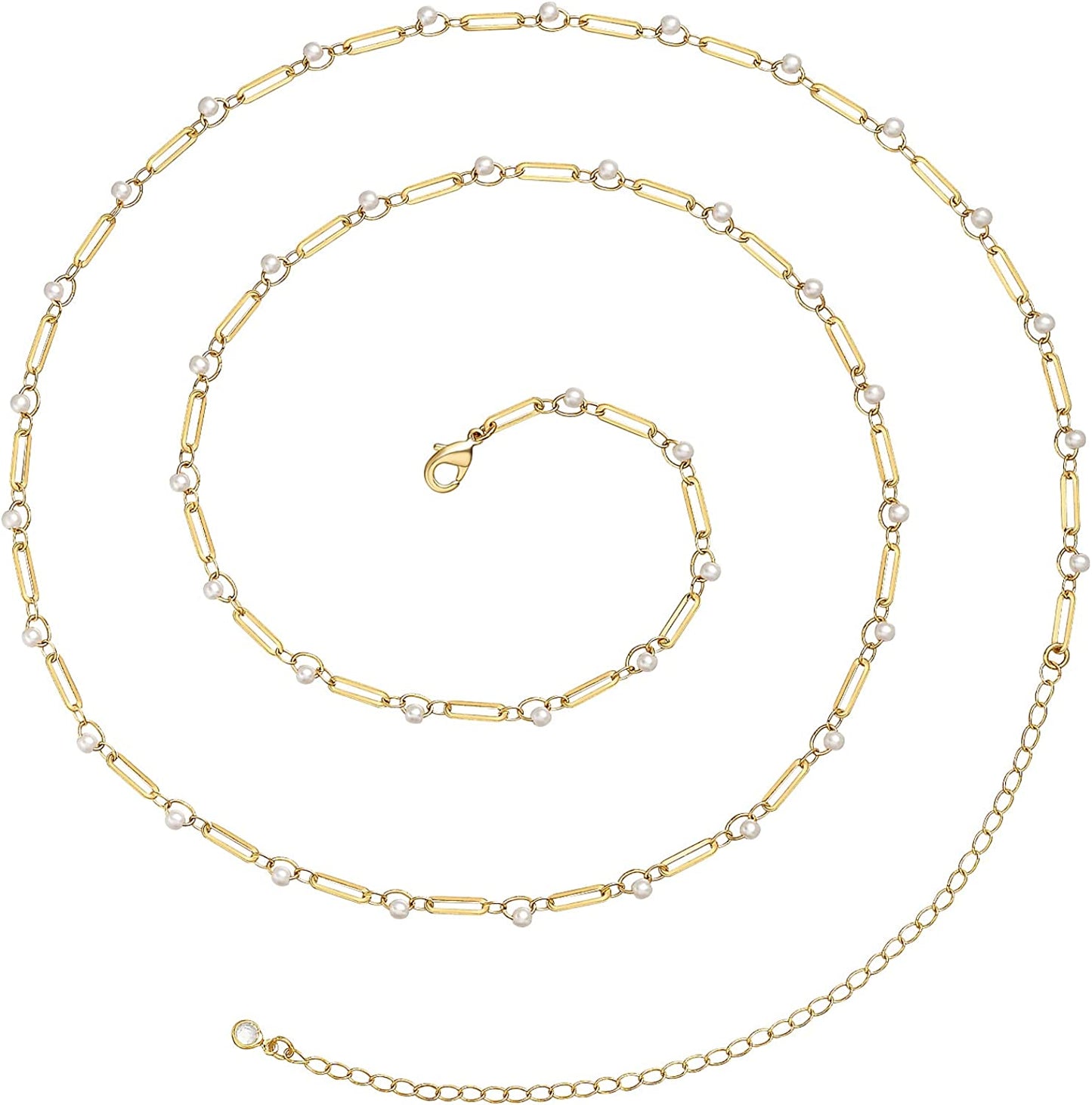 Kissyan Bikini Body Chains for Women, 14K Gold Adjustable Sexy Waist Chain Summer Beach Colorful Cuban Link Pearl Evil Eyes Belly Chain Handmade Jewelry Apparel & Accessories > Jewelry > Body Jewelry KissYan Gold-pearl&pins  