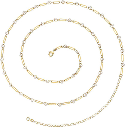 Kissyan Bikini Body Chains for Women, 14K Gold Adjustable Sexy Waist Chain Summer Beach Colorful Cuban Link Pearl Evil Eyes Belly Chain Handmade Jewelry Apparel & Accessories > Jewelry > Body Jewelry KissYan Gold-pearl&pins  