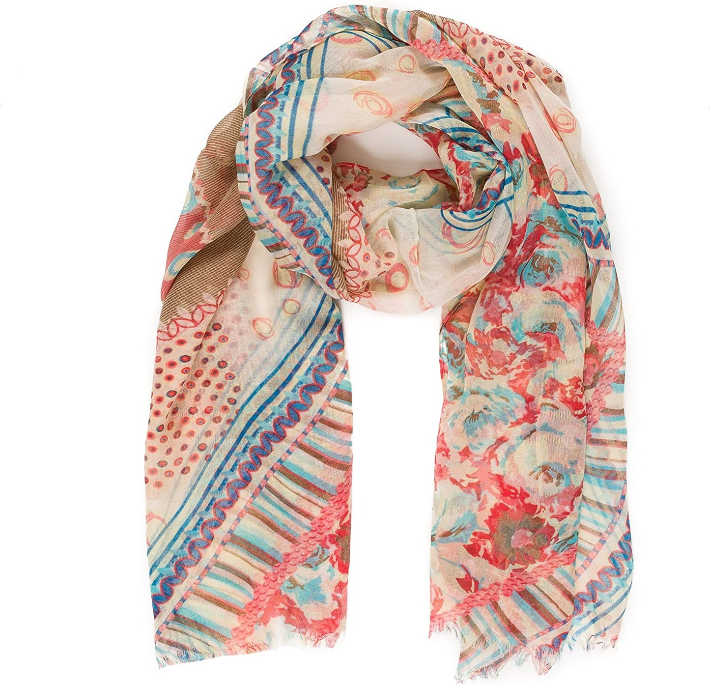 Scarf for Women Lightweight Floral Flower Scarves for Spring Spring Fall Winter Shawl Wrap Apparel & Accessories > Clothing Accessories > Scarves & Shawls MELIFLUOS DESIGNED IN SPAIN Barcelona Collection 3 - Beige Flower Design  