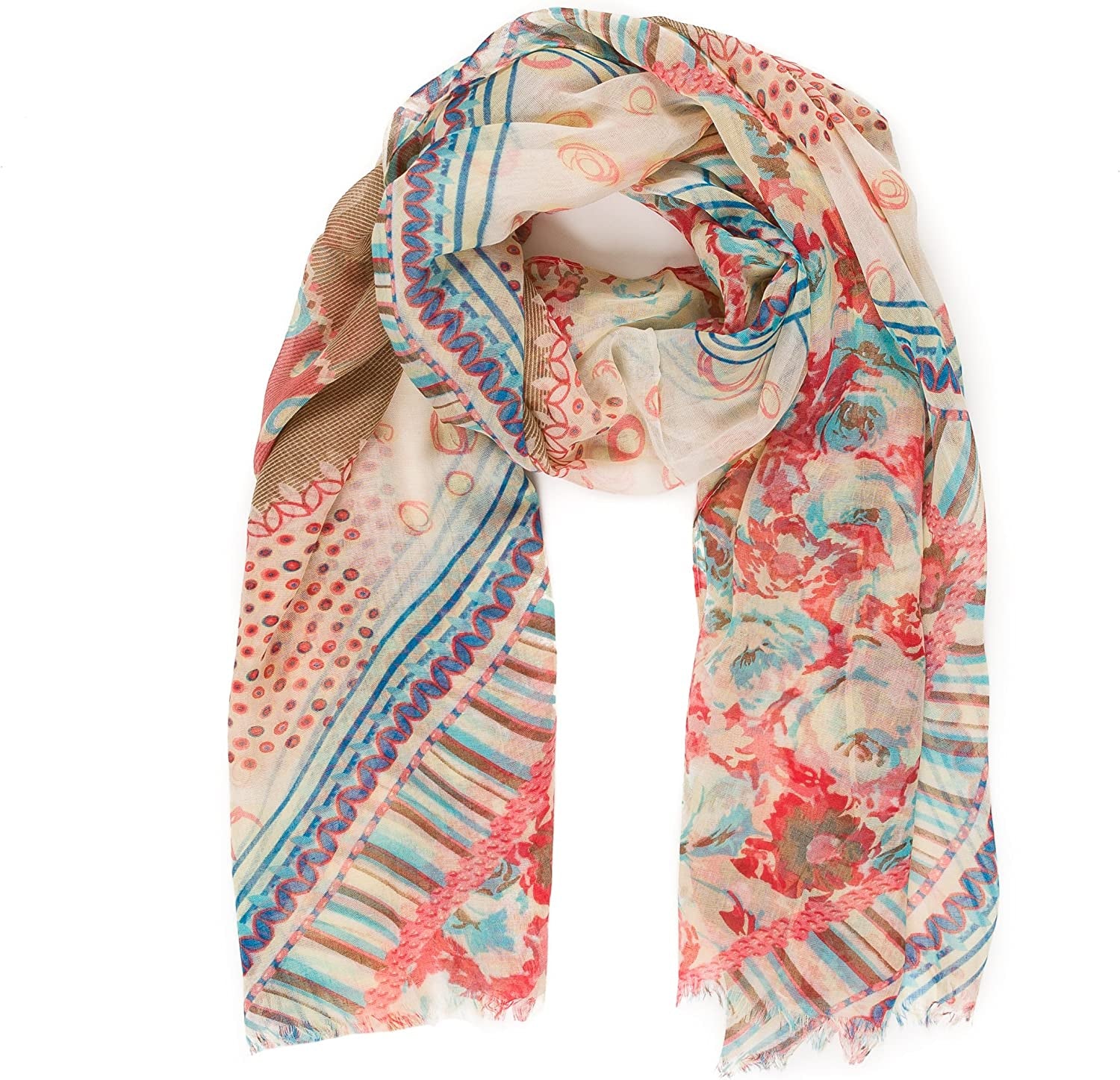 Scarf for Women Lightweight Floral Flower Scarves for Spring Spring Fall Winter Shawl Wrap Apparel & Accessories > Clothing Accessories > Scarves & Shawls MELIFLUOS DESIGNED IN SPAIN Barcelona Collection 3 - Beige Flower Design  
