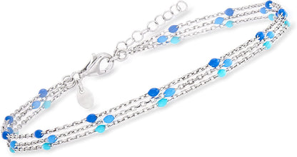 Ross-Simons Italian Tonal Blue Enamel Beaded Station Anklet in Sterling Silver. 9 Inches Apparel & Accessories > Jewelry > Anklets Ross-Simons   