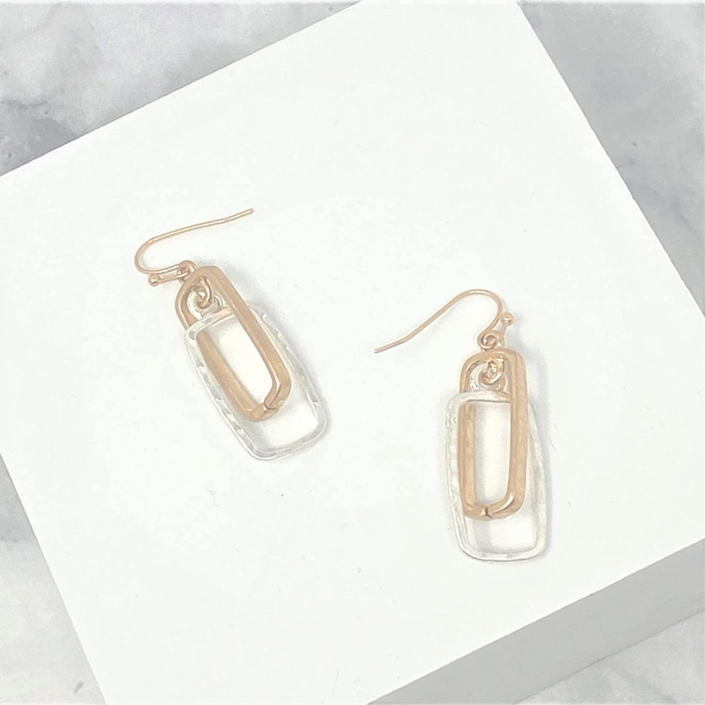 POMINA Lightweight Geometric Gold Silver Two Tone Hammered Dangle Drop Earrings Linked Circle Rectangle Oval Trendy Fashion Dangling Earrings for Women Apparel & Accessories > Jewelry > Earrings POMINA   