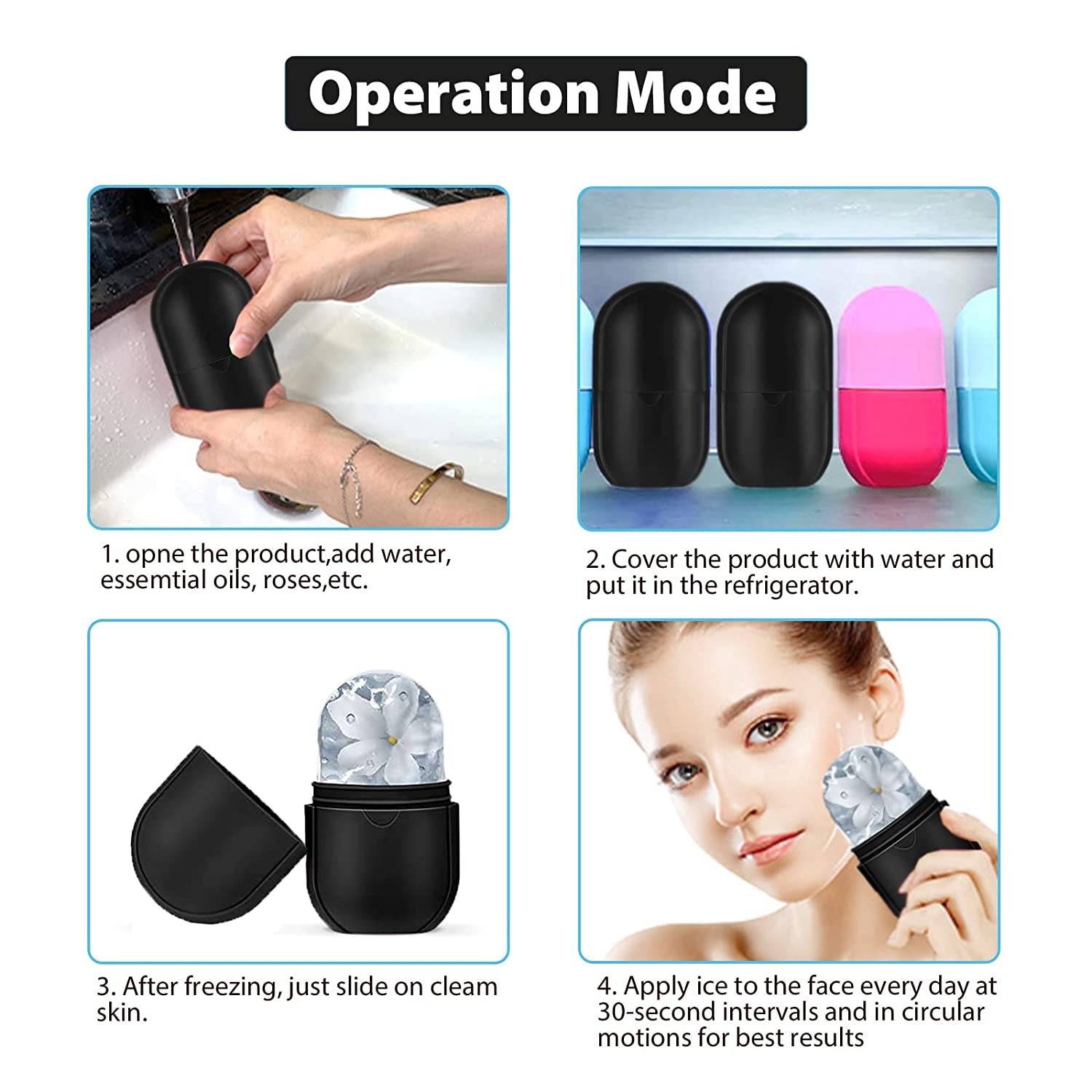Ice Roller Silicone Facial and Eye,Facial Beauty Ice Roller Skin Care Tools,Reusable Facial Treatment to Tone Skin & De-Puff the Eye Area,Reduce Acne and Lubricate the Skin (Black 1) Health & Beauty > Personal Care > Cosmetics > Cosmetic Tools > Skin Care Tools MAITING   