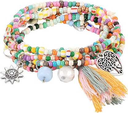 Mengpa Stackable Beaded Bracelets for Women Girls Bohemian Layering Strand Statement Jewelry Apparel & Accessories > Jewelry > Bracelets MengPa Mixed color-Heart  