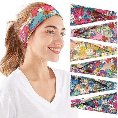 Headbands for Women, 6 PCS Yoga Running Sports Headbands Tie Dye Boho Pattern Elastic Non Slip Sweat Workout Hair Fashion Bands for Girls Apparel & Accessories > Clothing Accessories > Bandanas & Headties OFFTESTY Headbands Color-15  
