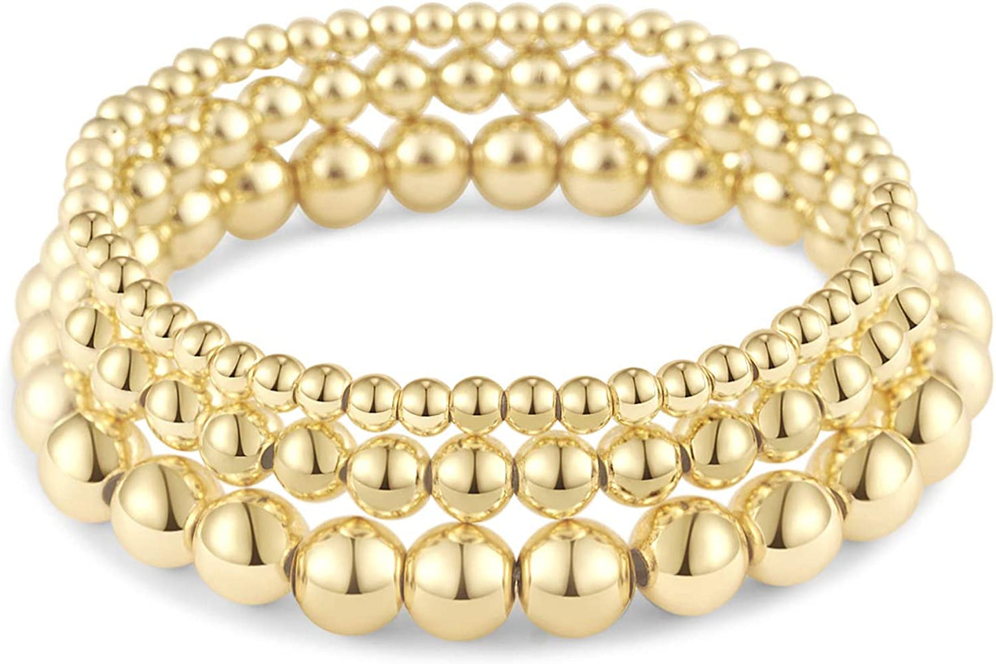 Reoxvo Dainty Gold Beaded Bracelets Set for Women 14K Gold Plated Stackable Bracelets for Women Elastic Stretch Gold Bracelet Trendy Jewelry Apparel & Accessories > Jewelry > Bracelets Reoxvo C:4mm+6mm+8mm  