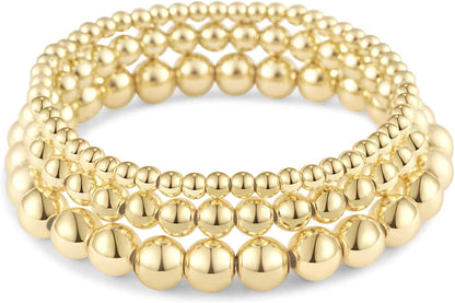 Reoxvo Dainty Gold Beaded Bracelets Set for Women 14K Gold Plated Stackable Bracelets for Women Elastic Stretch Gold Bracelet Trendy Jewelry Apparel & Accessories > Jewelry > Bracelets Reoxvo C:4mm+6mm+8mm  