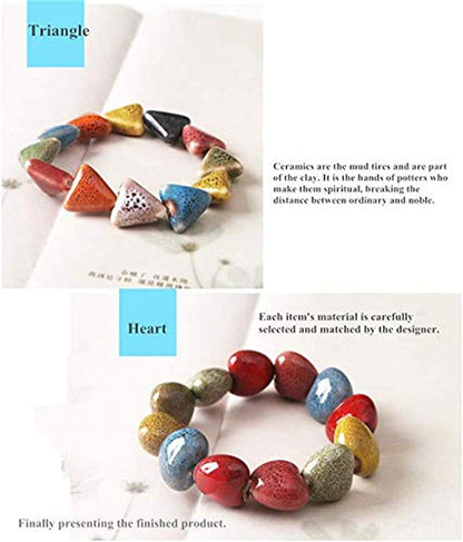 Hica Women Girls Ceramic Bracelet Heart Shape Bangle Handmade Bracelet Colorful Anklet Simple Ethnic Style Variety of Shapes Stretchy Hand Chain-3 Pcs Apparel & Accessories > Jewelry > Anklets Hica   