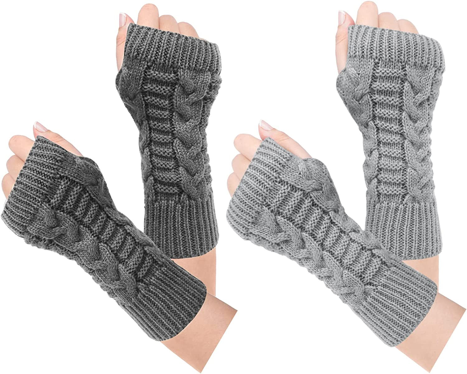 Loritta 2 Pairs Womens Fingerless Gloves Winter Warm Knit Crochet Thumbhole Arm Warmers Apparel & Accessories > Clothing Accessories > Gloves & Mittens Loritta Dark/Light Gray(2 Pairs)  