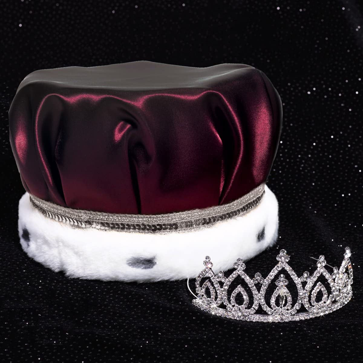 Satin Crown with Sequins and Becca Tiara Royalty Set Apparel & Accessories > Clothing Accessories > Sashes Anderson's Burgundy/Silver/White Crown  
