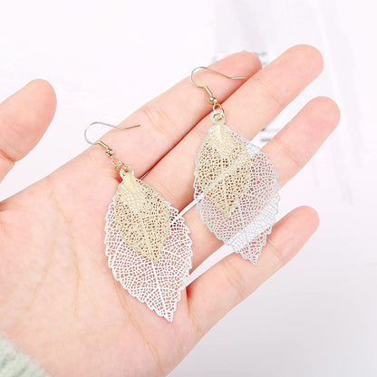 Jeolory Shiny 925 Silver 14K Gold Plated Double Layer Hollow Out Tree Leaf Shape Hook Earring Dangle for Women Lady Girl Apparel & Accessories > Jewelry > Earrings Jeolory   