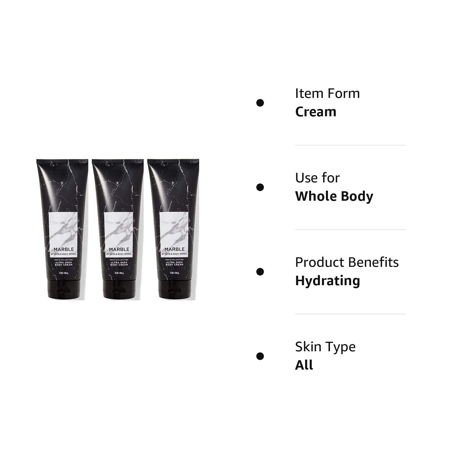 Bath and Body Works Marble for Men Signature Ultra Shea Body Cream 8 Fl Oz Pack of 3 (Marble) Health & Beauty > Personal Care > Cosmetics > Bath & Body Bath & Body Works   