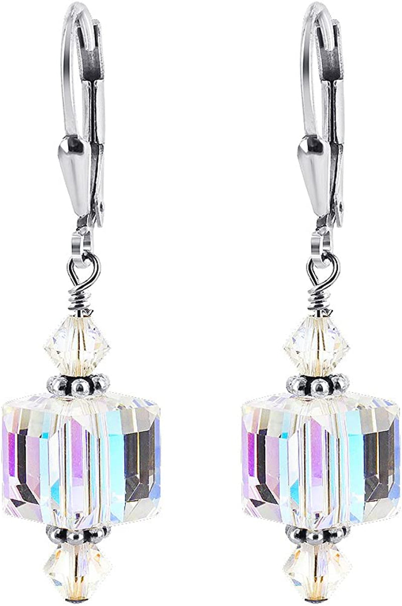 Handmade Cube Clear Austrian Crystals Leverback Drop Sterling Silver Earrings Apparel & Accessories > Jewelry > Earrings Gem Avenue   