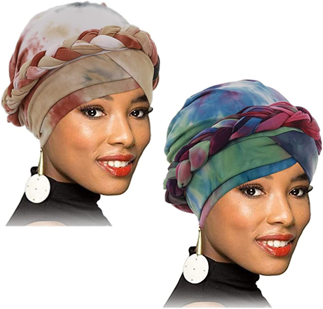 Woeoe African Head Wraps Stretch Braid Chemo Hat Cap Print Pre-Tied Head Turbans Headwear for Women and Girls Apparel & Accessories > Clothing Accessories > Headwear Woeoe Green, Brown  