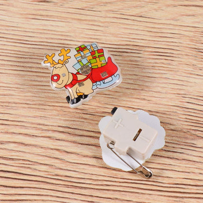 25Pcs Christmas Led Brooch Lapel Pin Light up Flash Lighted Santa Claus Snowman Reindeer Brooch Badge Christmas Light up Toys