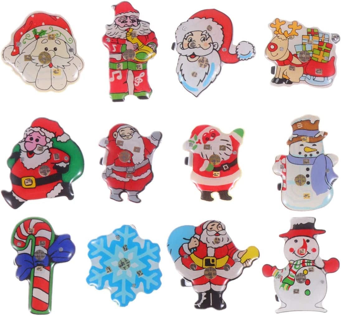 25Pcs Christmas Led Brooch Lapel Pin Light up Flash Lighted Santa Claus Snowman Reindeer Brooch Badge Christmas Light up Toys