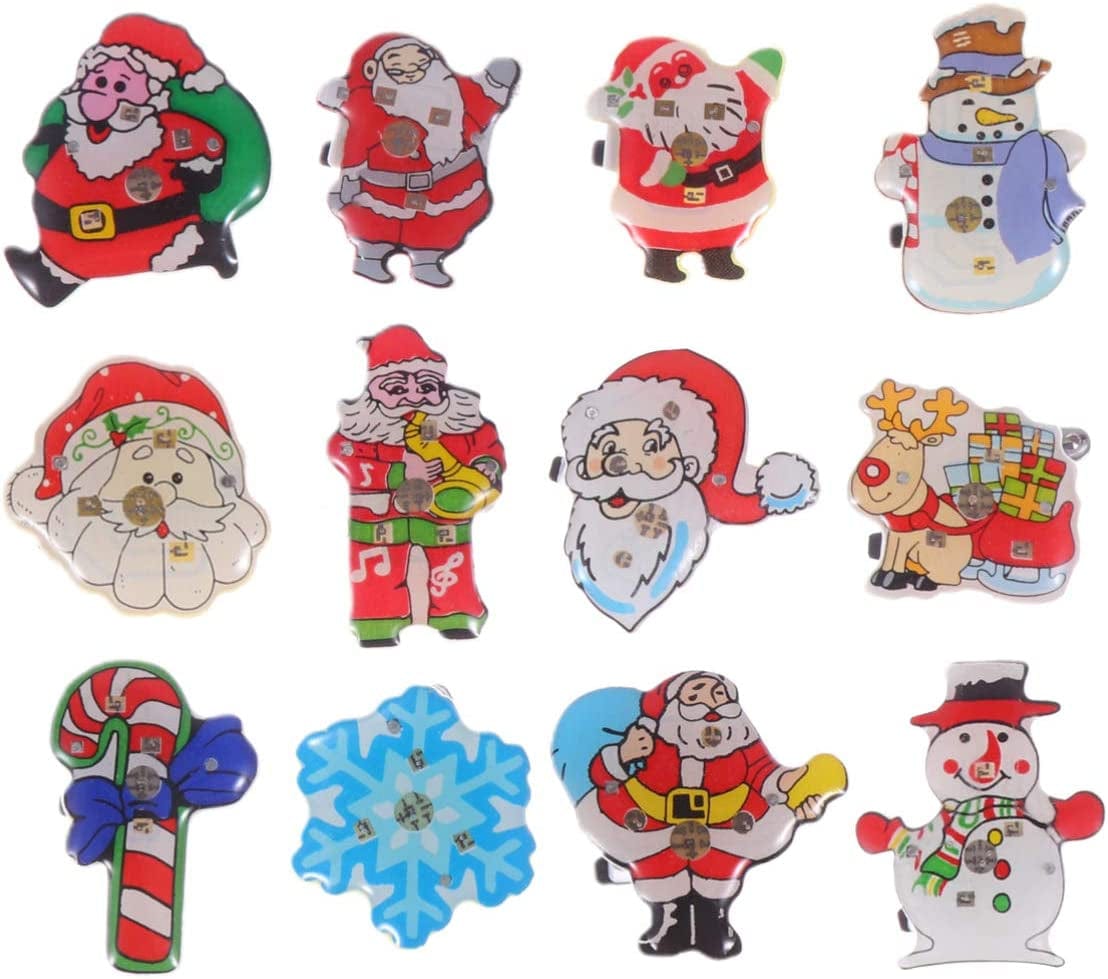 25Pcs Christmas Led Brooch Lapel Pin Light up Flash Lighted Santa Claus Snowman Reindeer Brooch Badge Christmas Light up Toys
