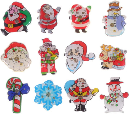 25Pcs Christmas Led Brooch Lapel Pin Light up Flash Lighted Santa Claus Snowman Reindeer Brooch Badge Christmas Light up Toys