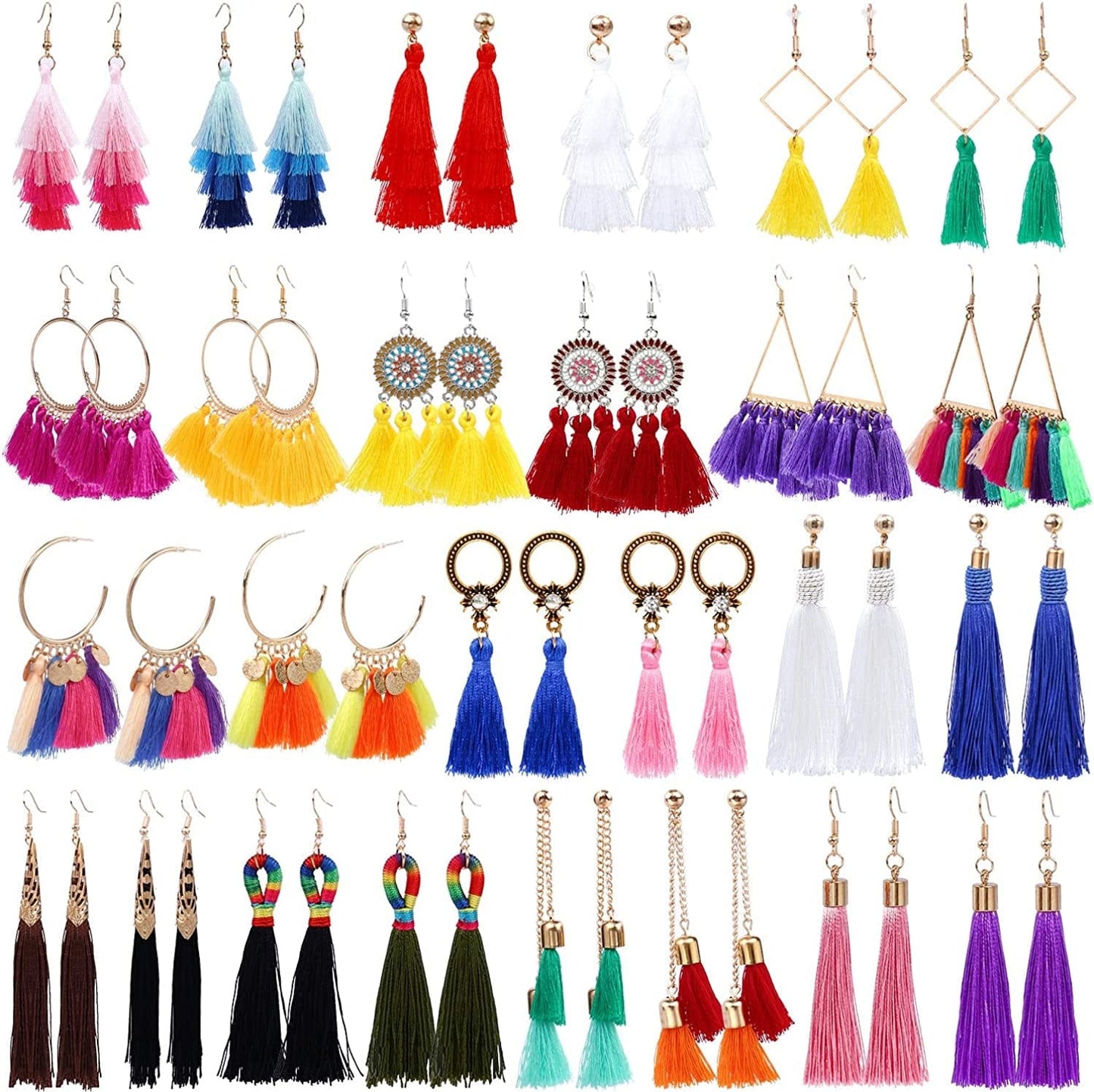 26/60/75 Pairs Fashion Earrings with Leopard Hoop Stud Jacket Earrings,Tassel Dangling Earrings for Women Girls Jewelry Valentine Birthday Party Gift Tassel Earrings 26pairs