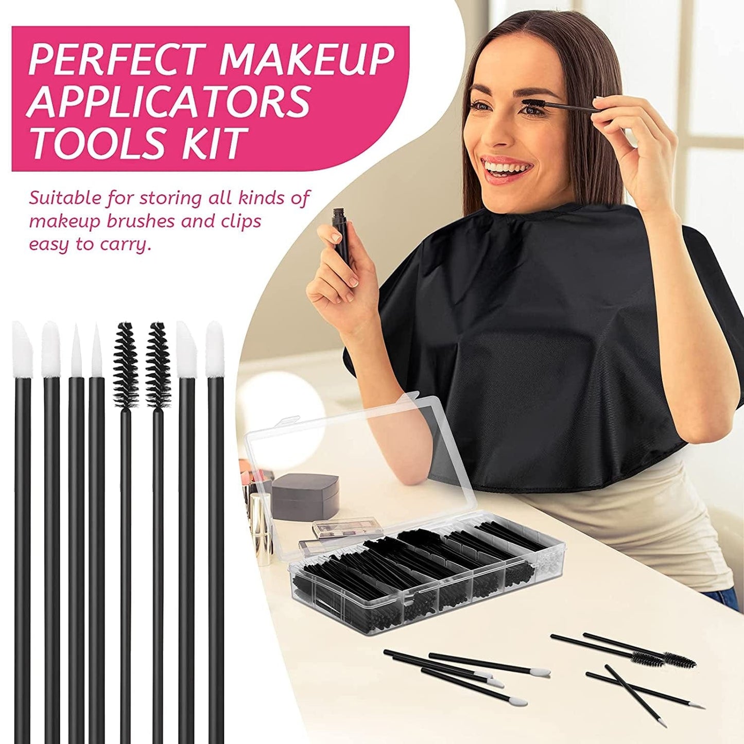 260 Pieces Disposable Makeup Tools Kit, Eyeliner Brushes Mascara Wands Lipstick Applicators Plastic Organizer Box Short Waterproof Cape Stainless Steel Makeup Palette, Spatula (Black) (Black) Health & Beauty > Personal Care > Cosmetics > Cosmetic Tools > Makeup Tools Maitys   