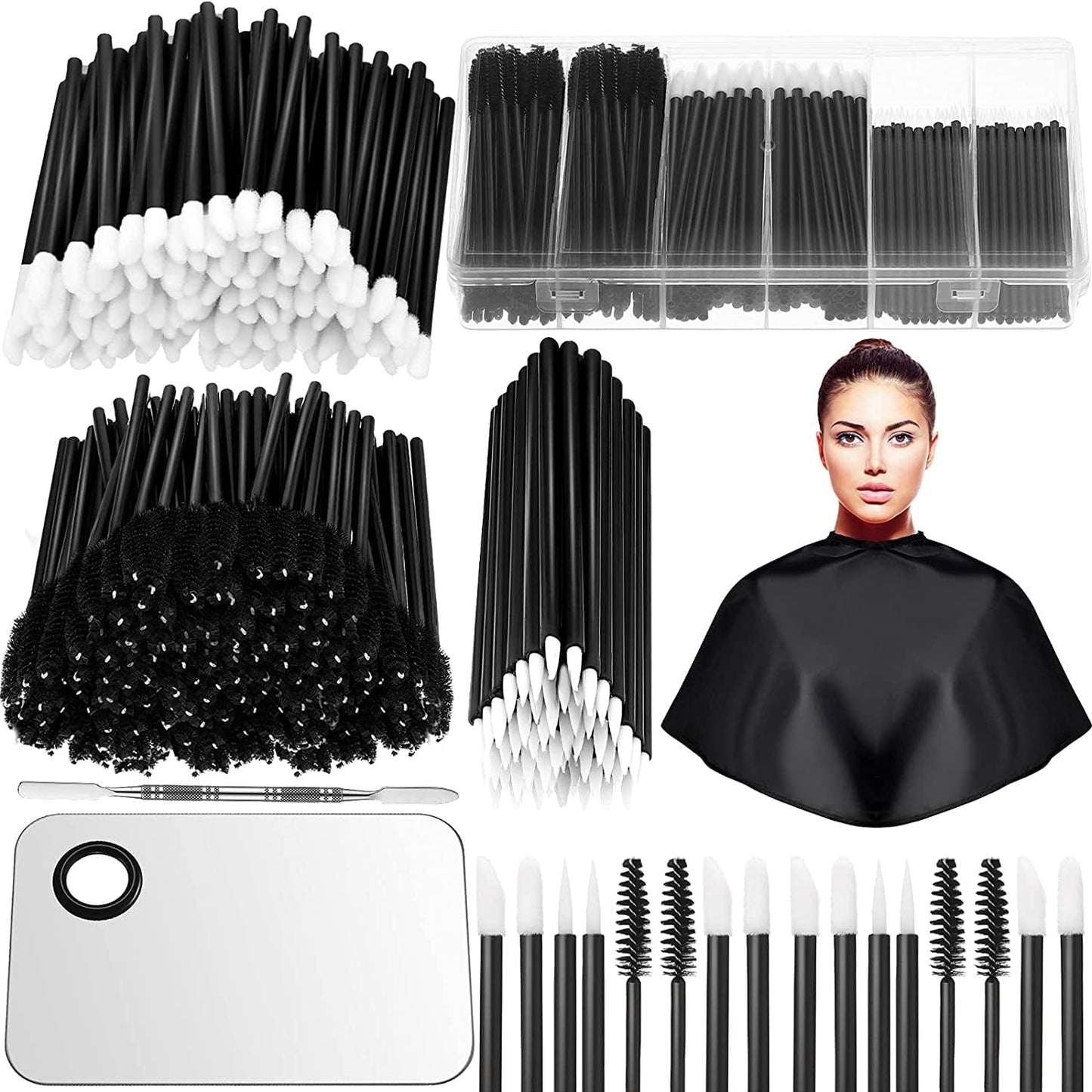 260 Pieces Disposable Makeup Tools Kit, Eyeliner Brushes Mascara Wands Lipstick Applicators Plastic Organizer Box Short Waterproof Cape Stainless Steel Makeup Palette, Spatula (Black) (Black) Health & Beauty > Personal Care > Cosmetics > Cosmetic Tools > Makeup Tools Maitys   