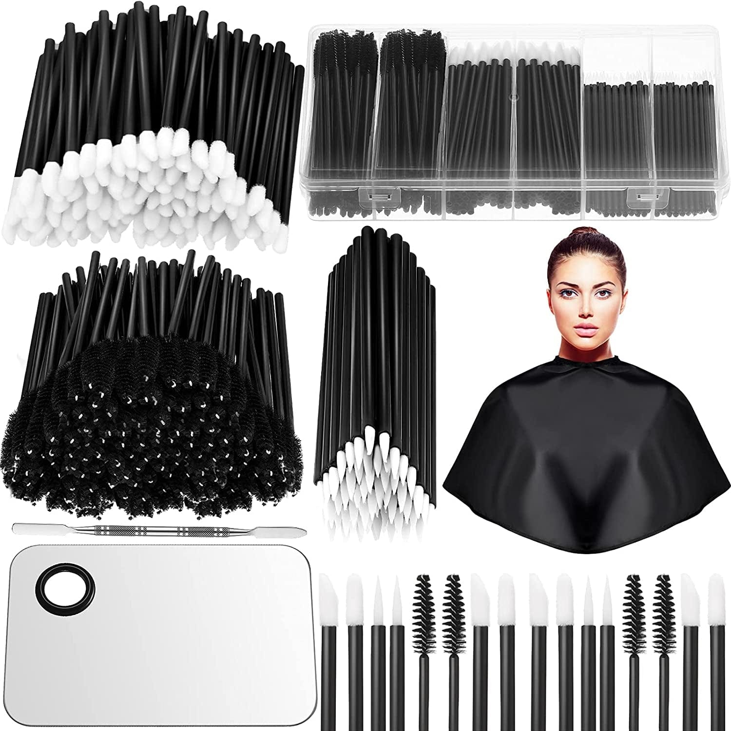 260 Pieces Disposable Makeup Tools Kit, Eyeliner Brushes Mascara Wands Lipstick Applicators Plastic Organizer Box Short Waterproof Cape Stainless Steel Makeup Palette, Spatula (Black) (Black) Health & Beauty > Personal Care > Cosmetics > Cosmetic Tools > Makeup Tools Maitys   