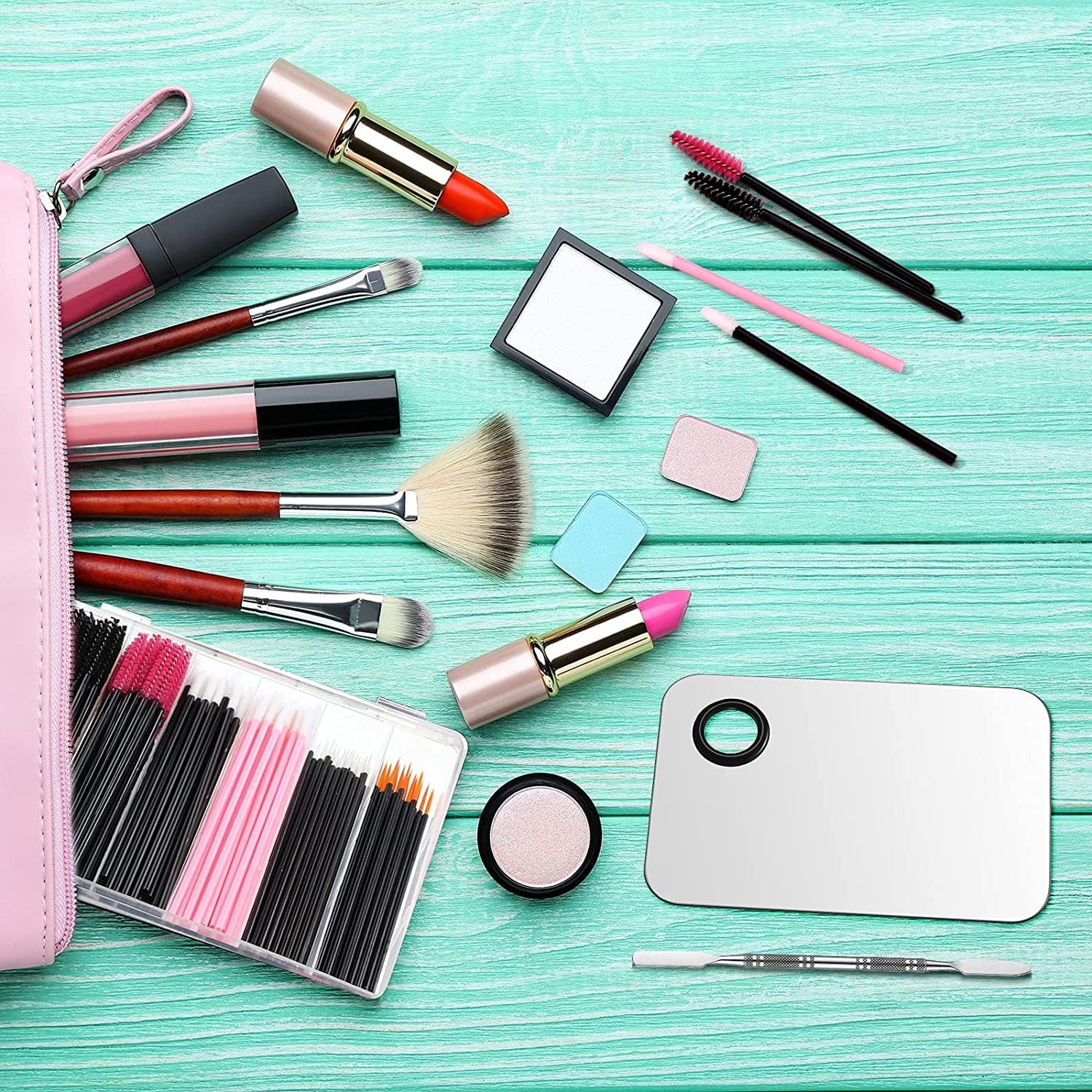 260 Pieces Disposable Makeup Tools Kit, Includes Eyeliner Brushes Mascara Wands Lipstick Applicators Plastic Storge Box Short Waterproof Cape Stainless Steel Makeup Palette and Spatula (Mixed Color) Health & Beauty > Personal Care > Cosmetics > Cosmetic Tools > Makeup Tools Maitys   