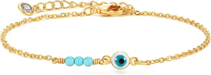 Dremmy Studios Simple Gold Chain Anklet,14K Gold/Silver Plated Dainty Summer Beach Anklets for Women Apparel & Accessories > Jewelry > Anklets DREMMY STUDIOS Turquoise Evil Eye  
