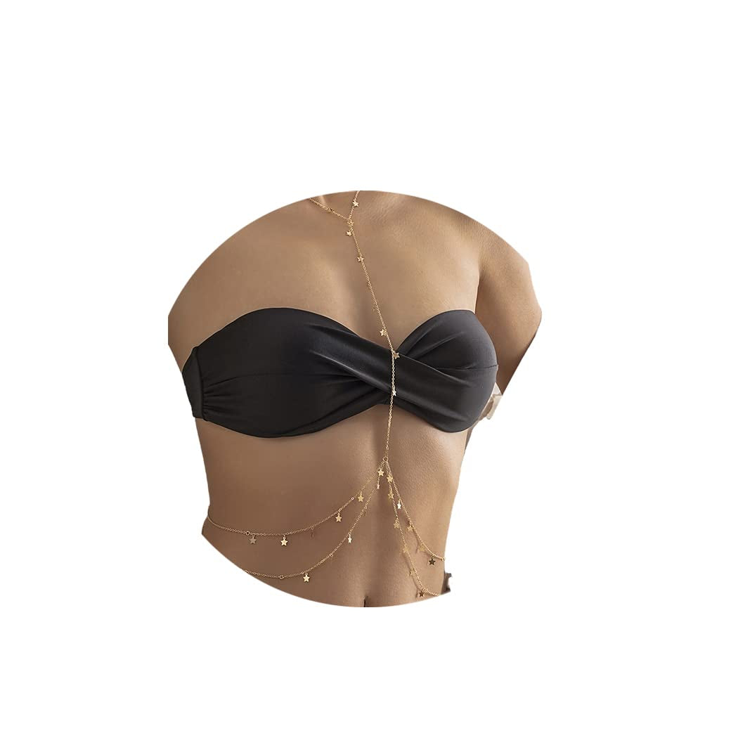 Bounzhi Gold Sexy Body Chain Crossover Thin Bra Bikini Rhinestone Crystal Waist Belly Body Chains Beach Body Necklace Jewelry for Women, Free Size (B-100) Apparel & Accessories > Jewelry > Body Jewelry Bounzhi Gold-1194  