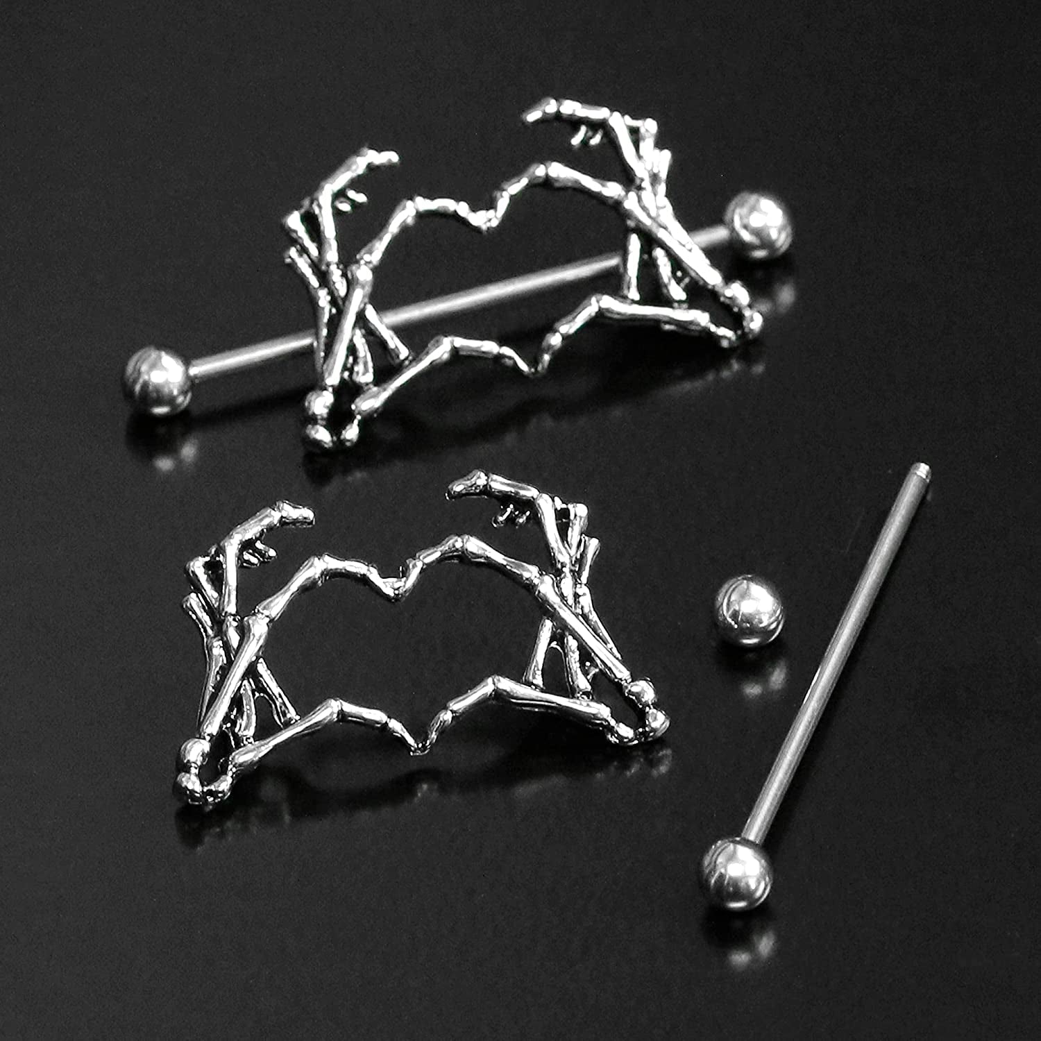 Body Candy Nipplerings Piercing Women 14G 1 1/2" Stainless Steel Skeleton Heart 2Pc Dangle Nipple Ring Set 38Mm Apparel & Accessories > Jewelry > Body Jewelry Body Candy   