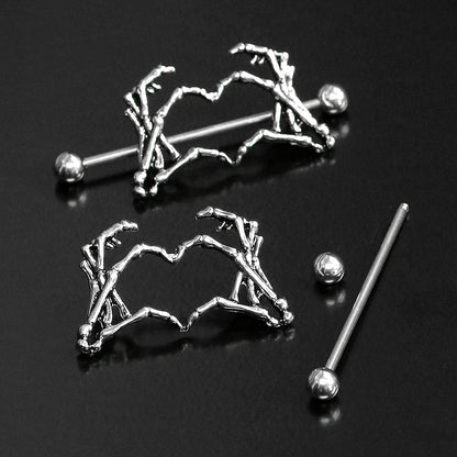 Body Candy Nipplerings Piercing Women 14G 1 1/2" Stainless Steel Skeleton Heart 2Pc Dangle Nipple Ring Set 38Mm Apparel & Accessories > Jewelry > Body Jewelry Body Candy   