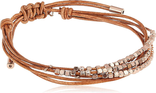 Fossil Women'S Stainless Steel and Genuine Leather Bracelet Apparel & Accessories > Jewelry > Bracelets Fossil Rose Gold/Tan  